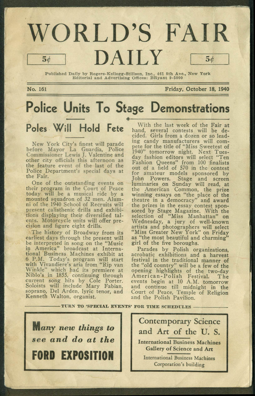 Image for Rogers-Kellogg-Stillson New York World's Fair Daily 10/18 1940