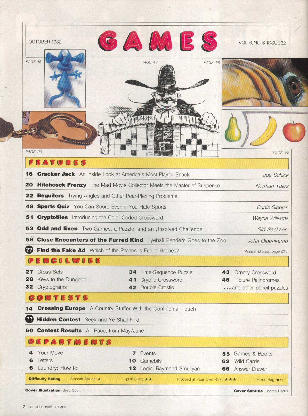 GAMES Cracker Jack Hitchcock Sports Quiz Crosswords 10 1982