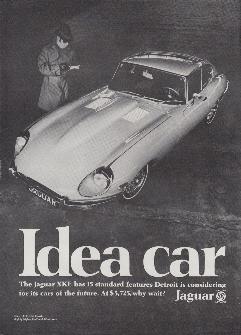 Image for 15 standard features Detroit is considering Jaguar XK-E Idea Car ad 1969