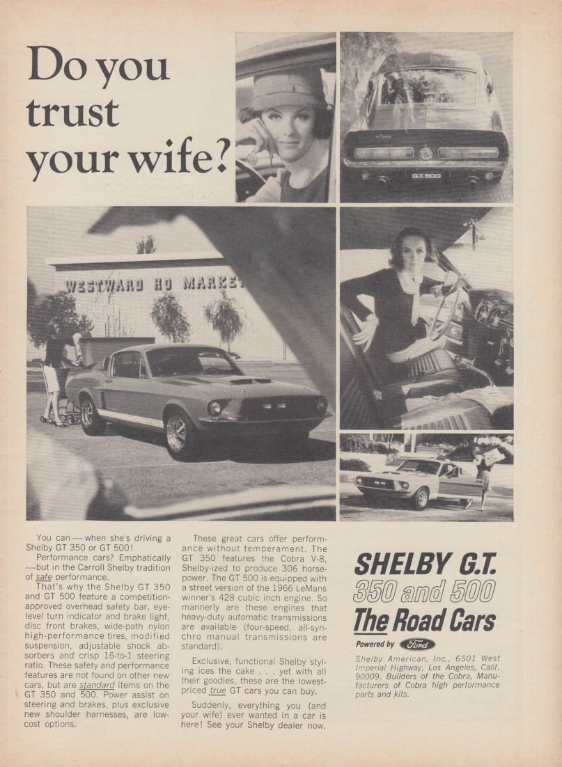 Image for Do you trust your wife>? Shelby GT 350 & 500 ad 1967 RT