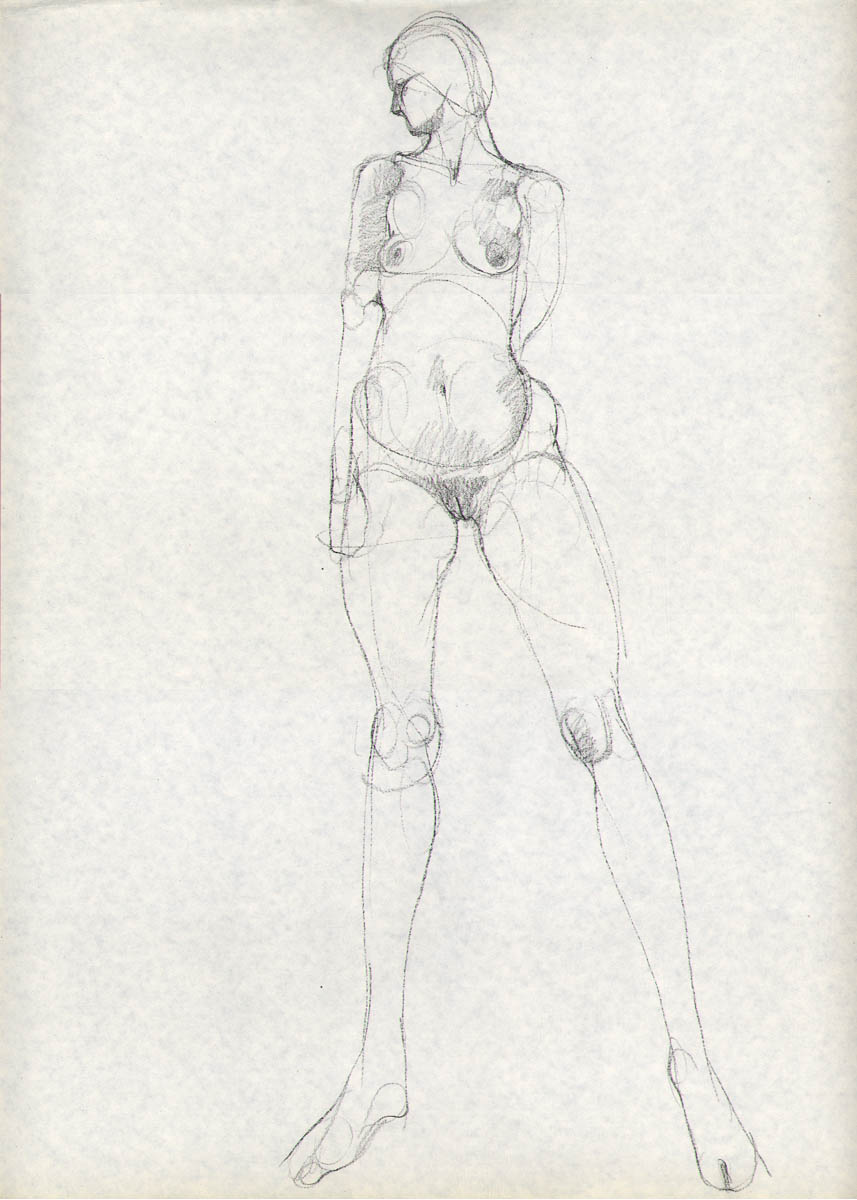 Image for Standing female nude charcoal drawing Gene Szafran 60s