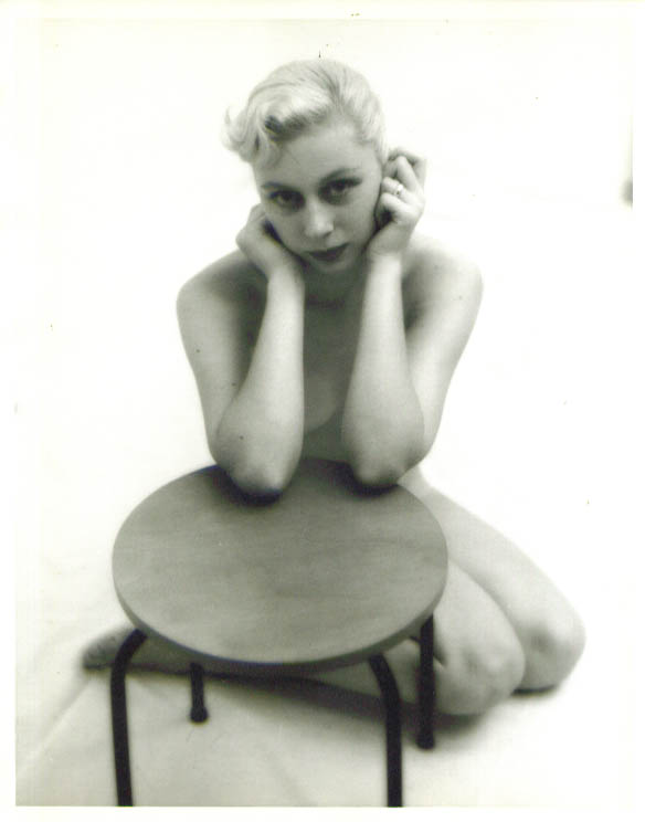 Image for Nude blonde leans on round table vintage 8x10 1950s