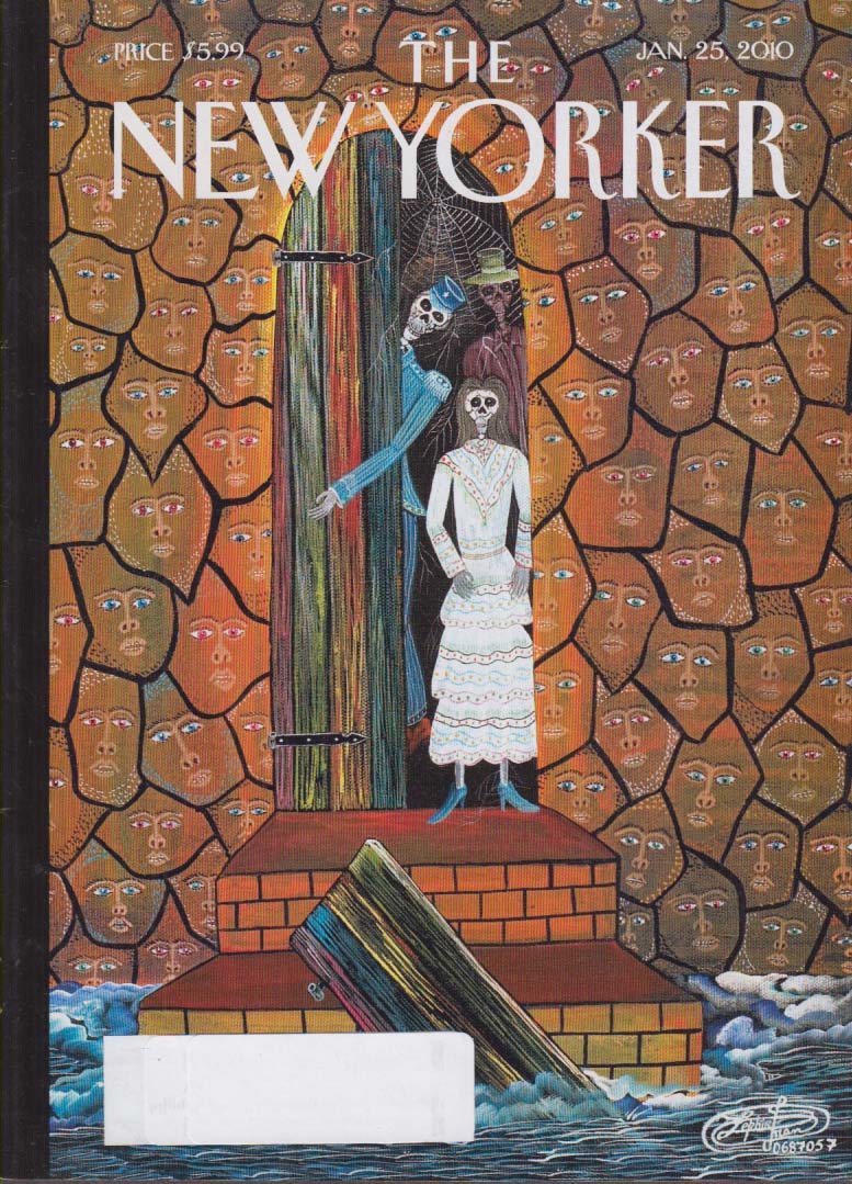 Image for New Yorker cover Frantz Zephrin skeleton elevator man opens door 1/25 2010