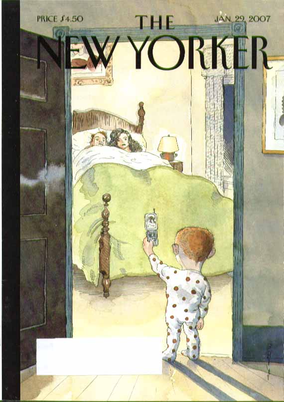 Image for New Yorker cover Barry Blitt kid takes cellphone pic of parents in bed 1/29 2007