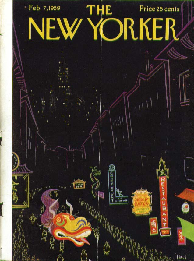 Image for New Yorker cover Kraus night Chinatown parade 2/7 1959