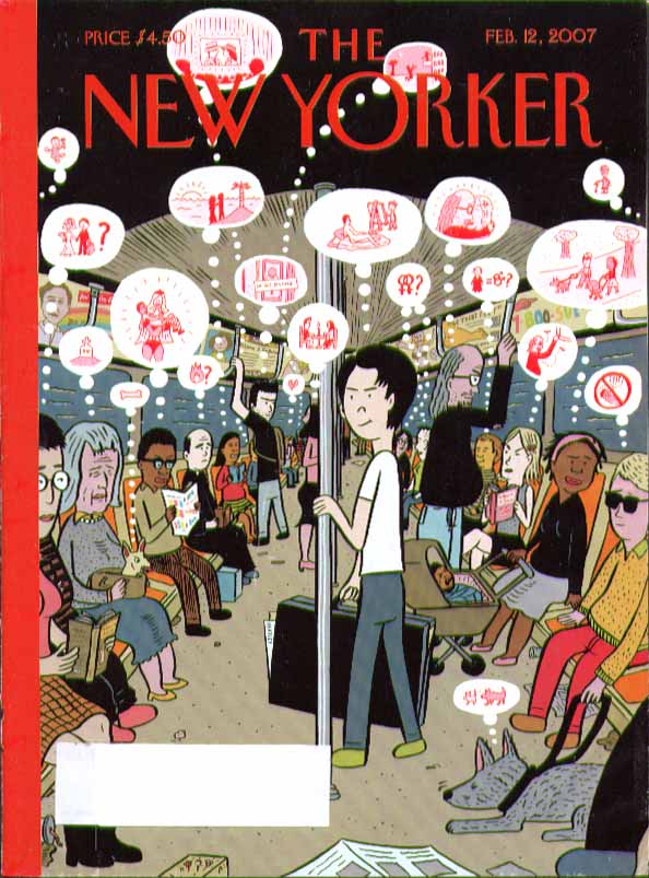 Image for New Yorker cover David Heatley mind balloons over subway riders 2/12 2007