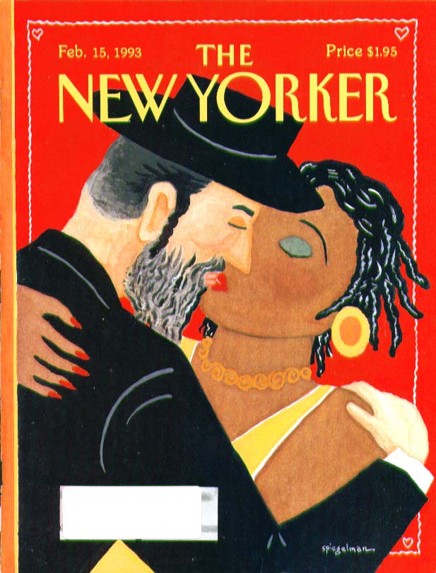 Image for New Yorker cover Art Spielgelman Hassidim kisses black woman 2/15 1993
