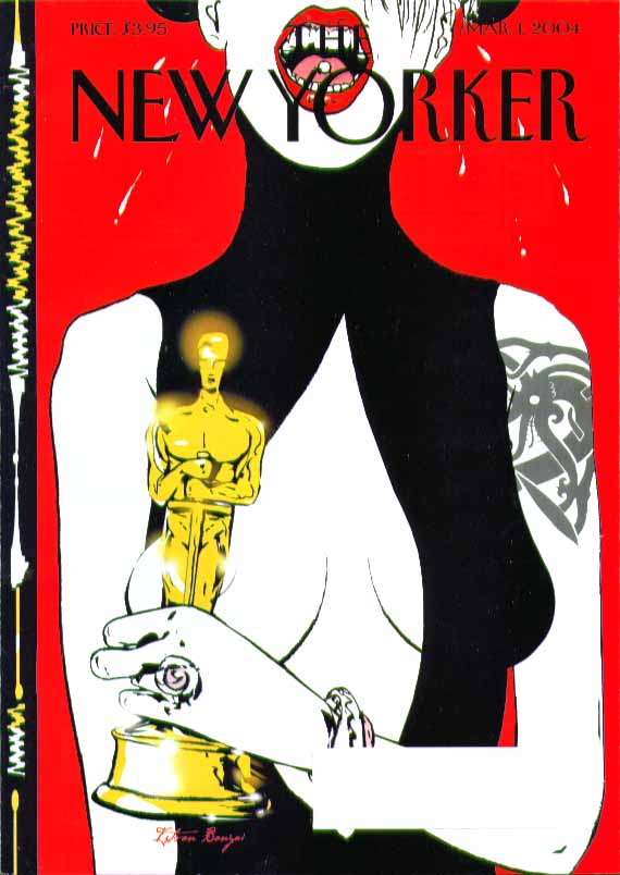 Image for New Yorker cover Istvan Banya bad teeth & cleavage wins the Oscar 3/1 2004
