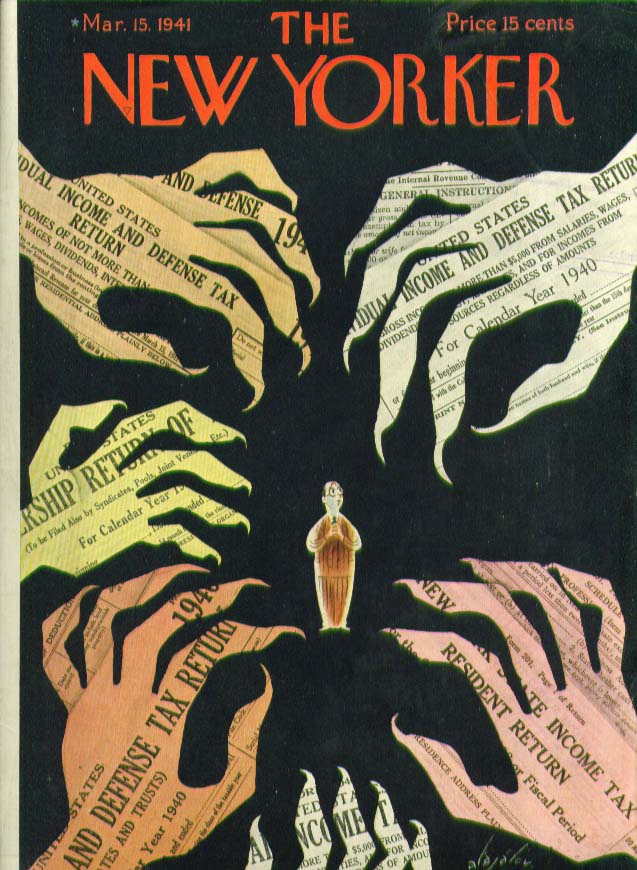 Image for New Yorker cover Alajalov Income Tax claws 3/15 1941