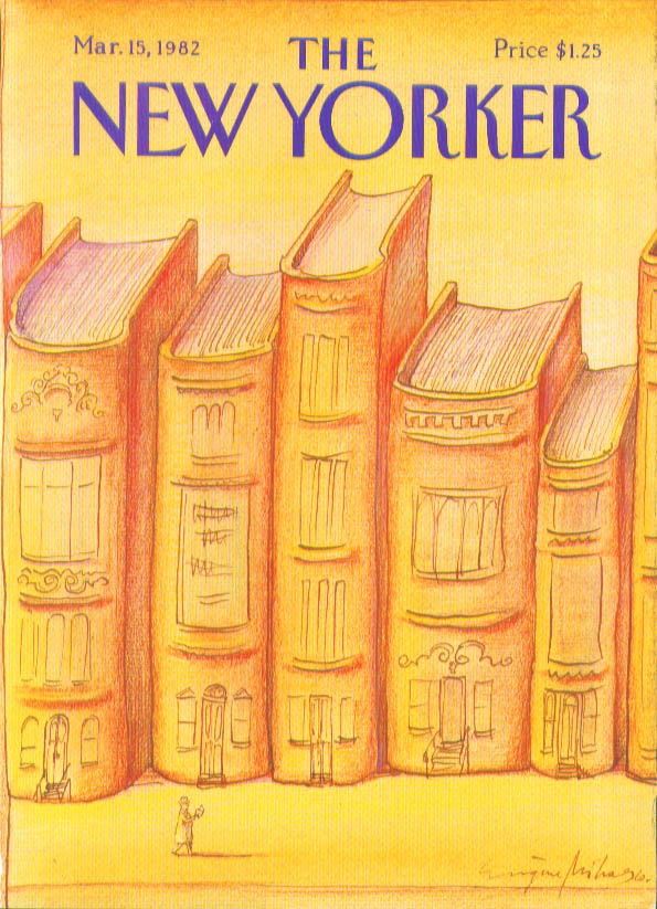 Image for New Yorker cover Mihaesco brownstones = books 3/15 1982