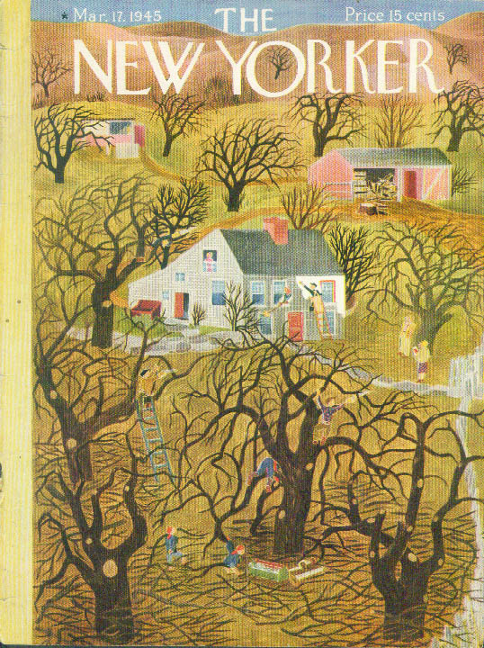 Image for New Yorker cover Karasz orchard spring clean 3/17 1945