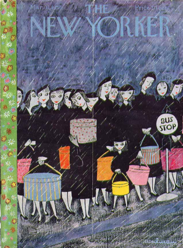 Image for New Yorker cover Malman hatbox brigade bustop 3/31 1956