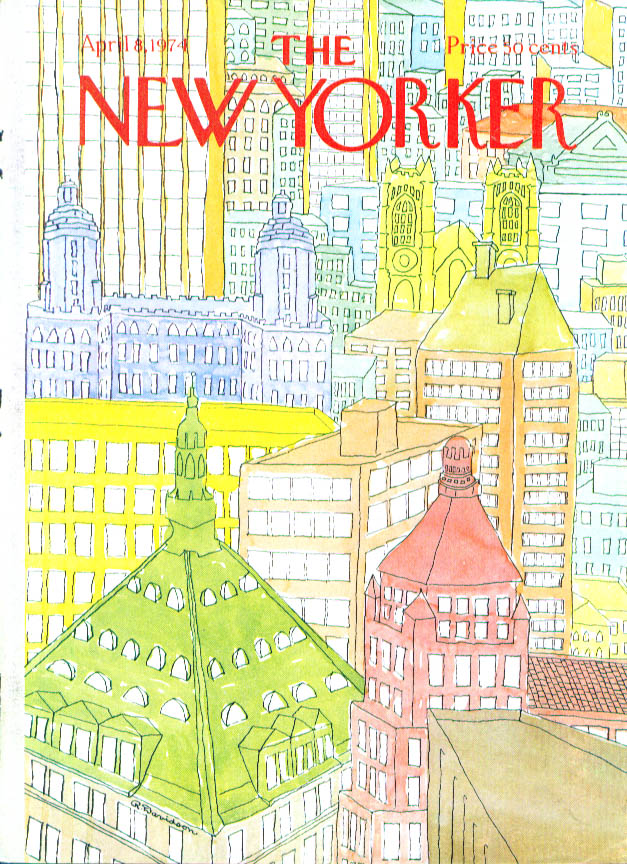 Image for New Yorker cover Davidson colorful rooftops 4/8 1974