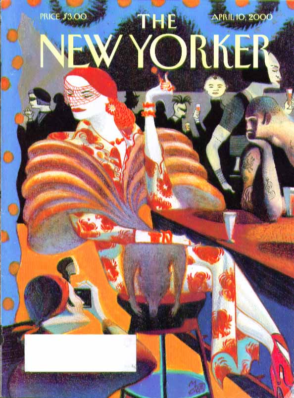 Image for New Yorker cover Lorenzo Mattiotti colorful fur-wearing celeb in bar 4/10 2000