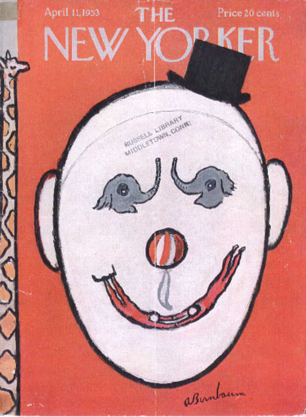 Image for New Yorker cover Birnbaum clown face 4/11 1953