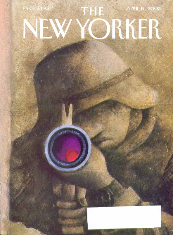 Image for New Yorker cover Adrian Tomine soldier takes dead aim with video lens 4/14 2003
