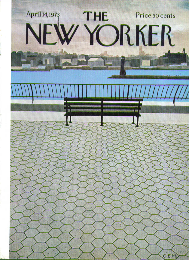 Image for New Yorker cover Martin empty bench on river 4/14 1973