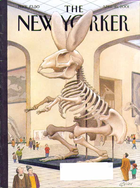 Image for New Yorker cover Harry Bliss rabbit dinosaur skeleton at museum 4/16 2001