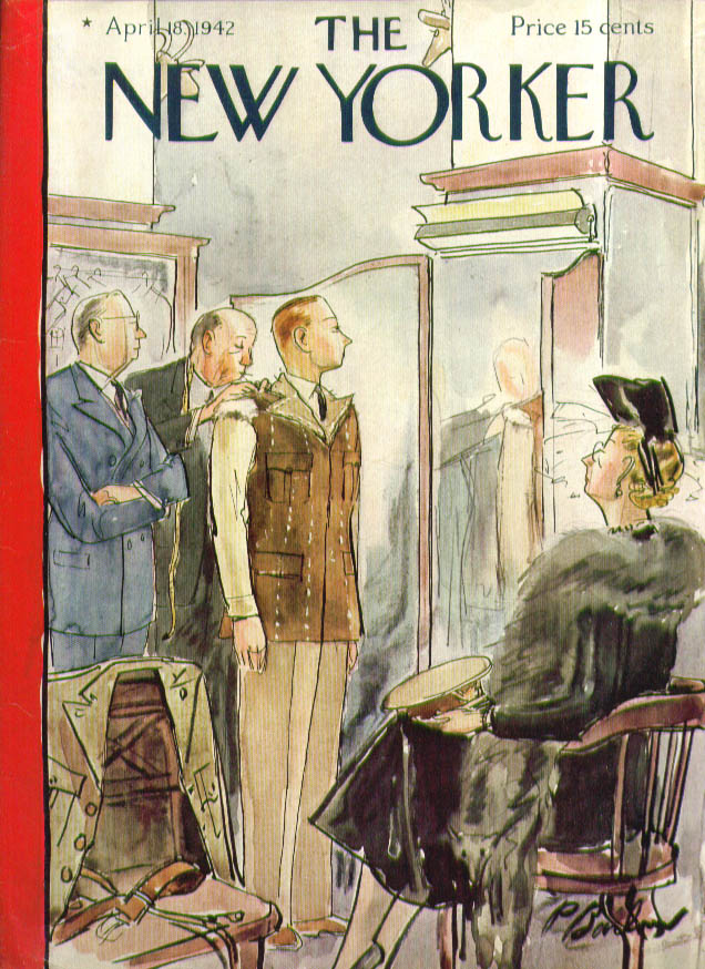 Image for New Yorker cover Barlow uniform fitting 4/18 1942