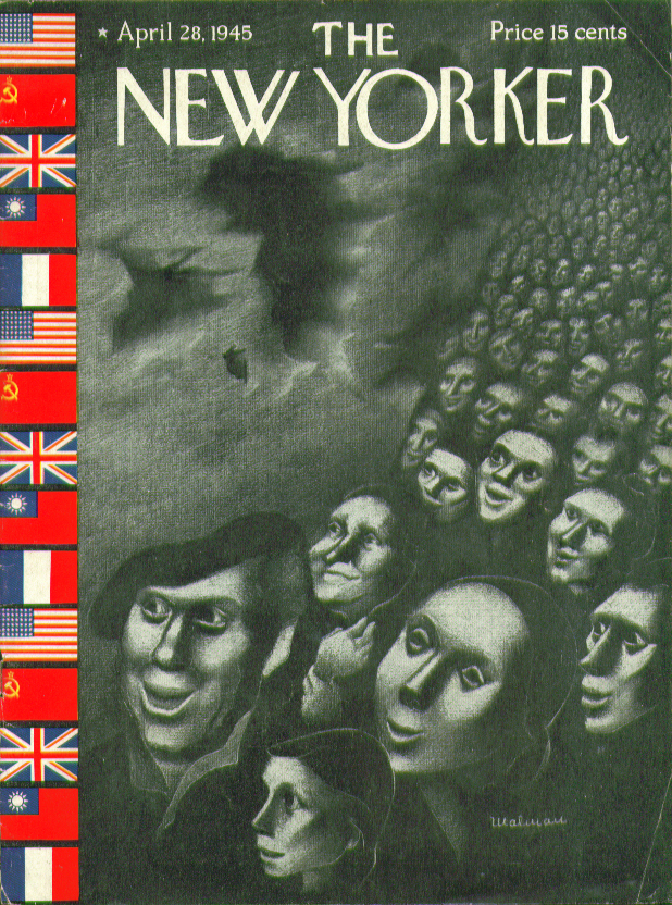 Image for New Yorker cover Malman Allies flags refugees 4/28 1945