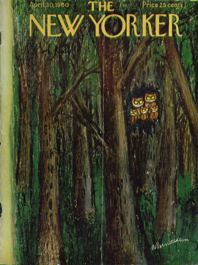 Image for New Yorker cover Birnbaum family of owls 4/30 1960