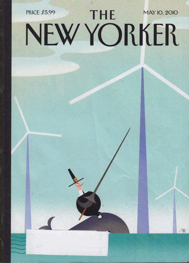 Image for New Yorker cover Enid Starkie Pilgrim on whale jousts wind towers 5/10 2010