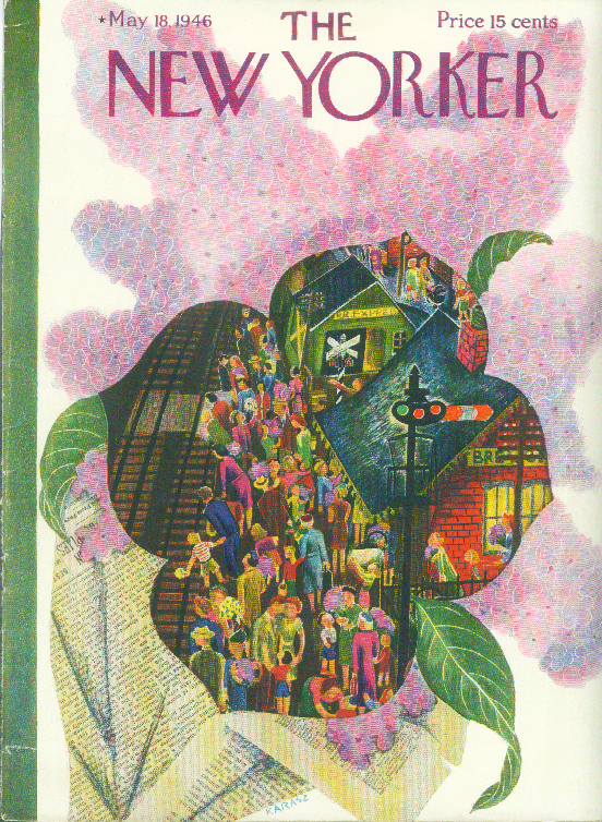 Image for New Yorker cover Karasz crowd awaiting train 5/18 1946