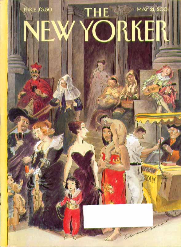 Image for New Yorker cover Edward Sorel figures from art take break at museum 5/21 2001