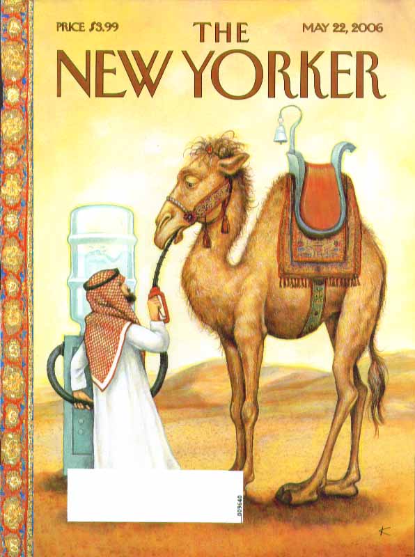 Image for New Yorker cover Anita Kunz Arab fills camel from watercooler 5/22 2006