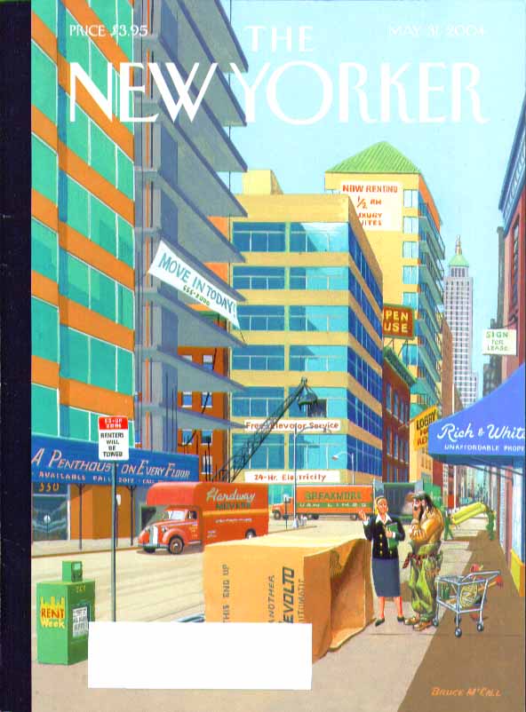 Image for New Yorker cover Bruce McCall unlimited cheap real estate in Manhattan 5/31 2004