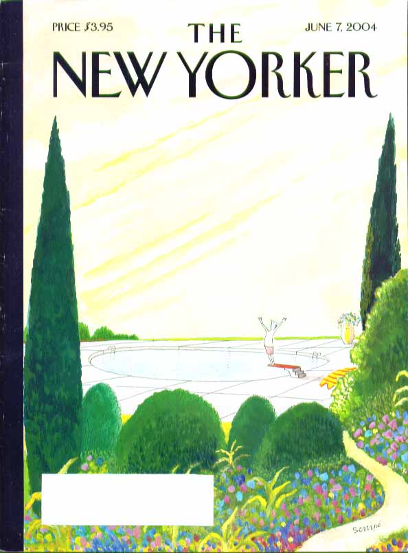 Image for New Yorker cover Jean-Jacques Sempe solo man poses before pool dive 6/7 2004