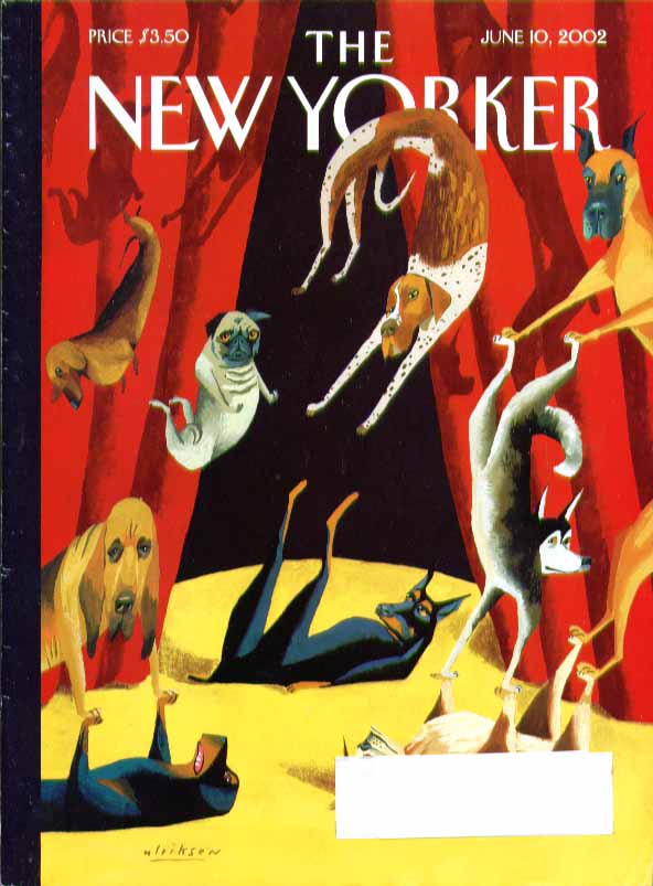 Image for New Yorker cover Mark Ulriksen dogs as acrobats on stage 6/10 2002