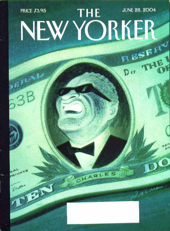Image for New Yorker cover Eric Palma Ray Charles as face on ten-dollar bill 6/28 2004