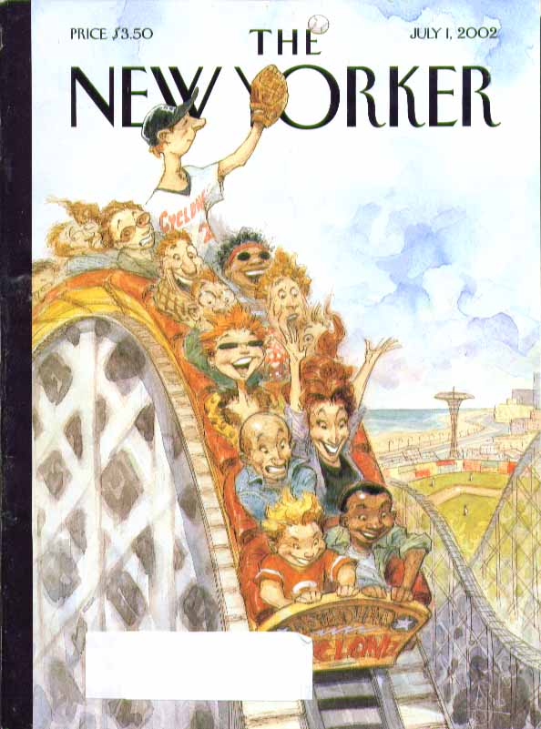 Image for New Yorker cover Peter De Seve ballplayer catches fly on rollercoaster 7/1 2002