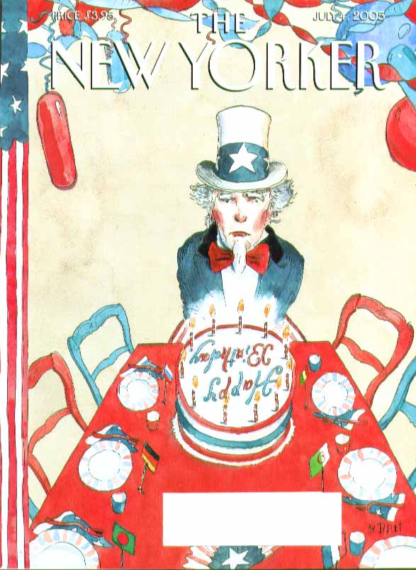 Image for New Yorker cover Barry Blitt Uncle Sam all alone at birthday party 7/4 2005