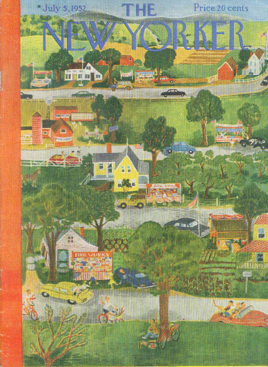 Image for New Yorker cover Karasz farm stand fireworks 7/5 1952