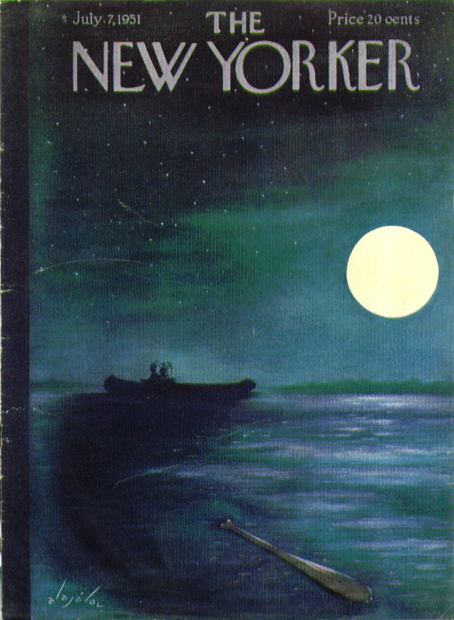 Image for New Yorker cover Alajalov couple snuggles boat 7/7 1951