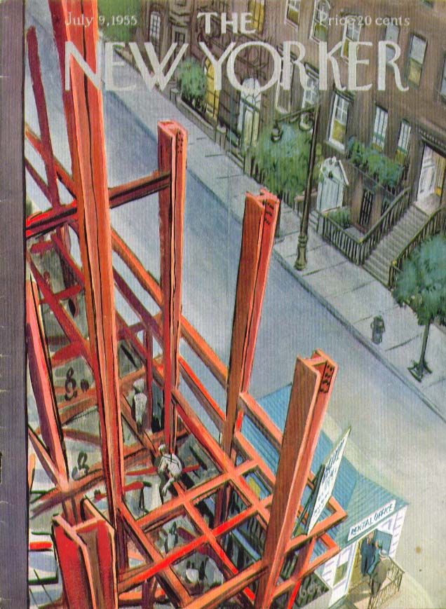 Image for New Yorker cover Getz highrise & brownstone 7/9 1955