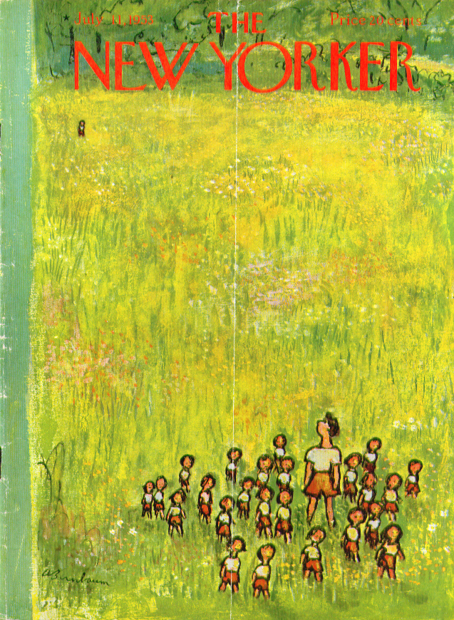 Image for New Yorker cover Birnbaum summer camp meadow straggler 7/11 1953