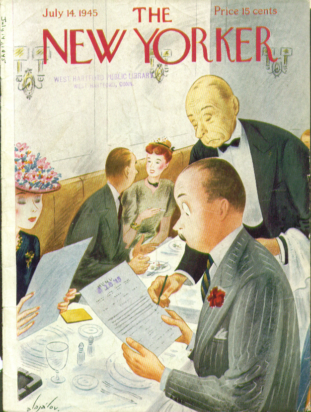 Image for New Yorker cover Alajalov waiter crossing off 7/14 1945