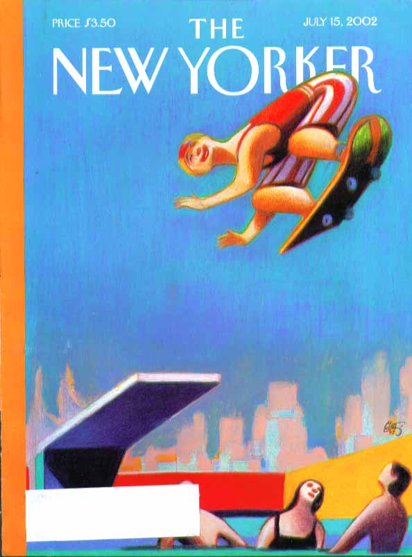 Image for New Yorker cover Lorenzo Mattotti skateboard leap off diving board 7/15 2002
