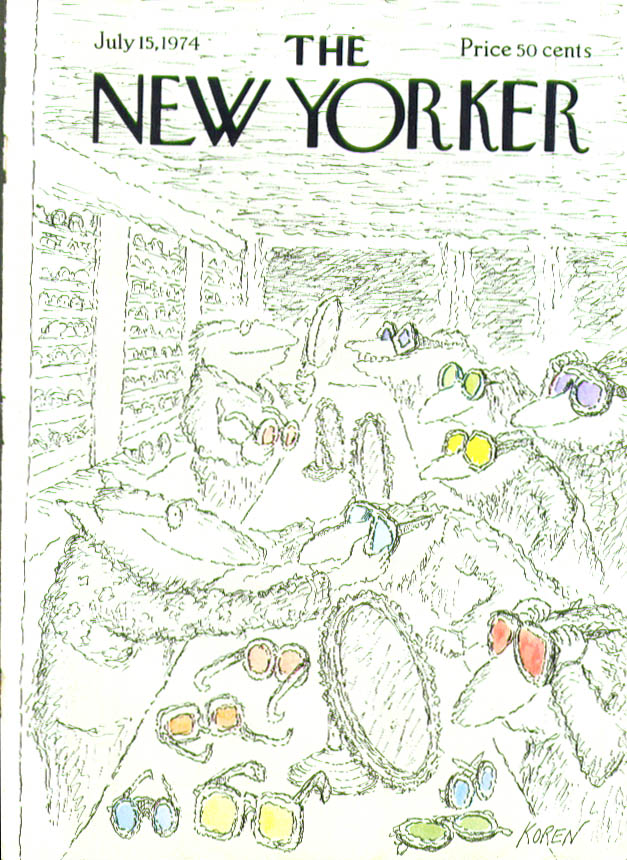 Image for New Yorker cover Koren picking out sunglasses 7/15 1974