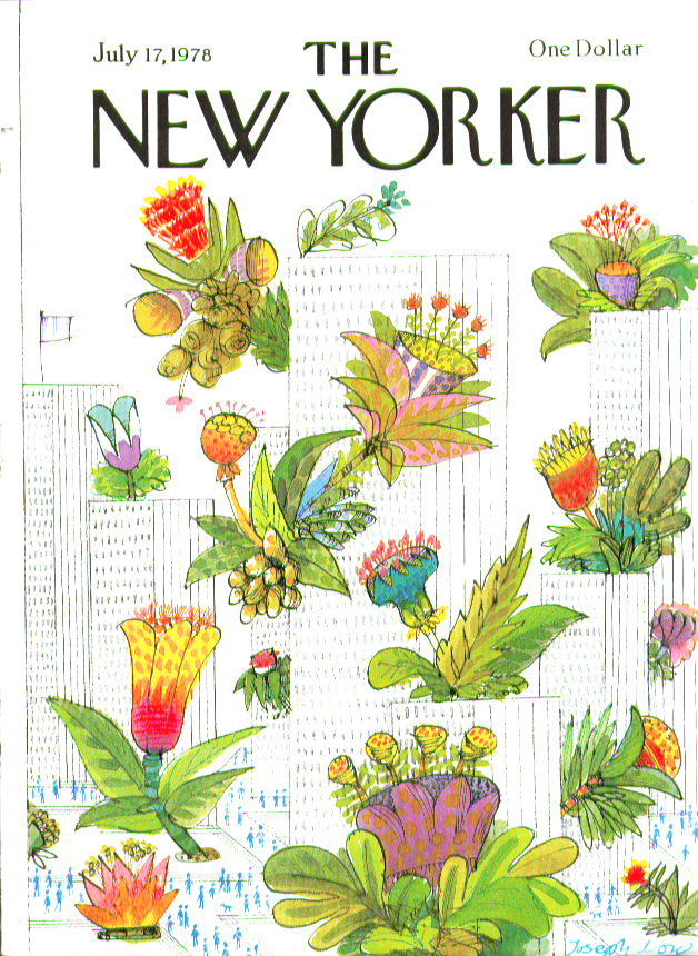 Image for New Yorker cover Low huge flowers skyscrapers 7/17 1978