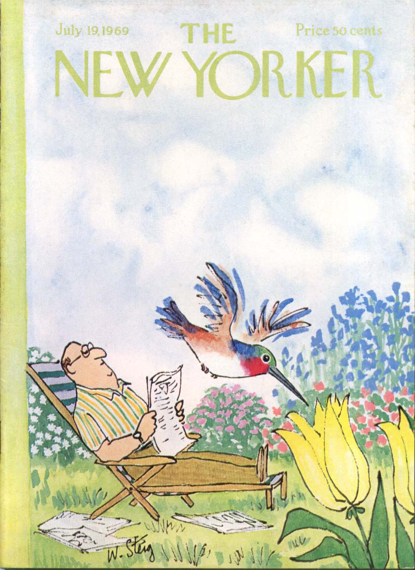 Image for New Yorker cover Steig hummingbird flowers 7/19 1969