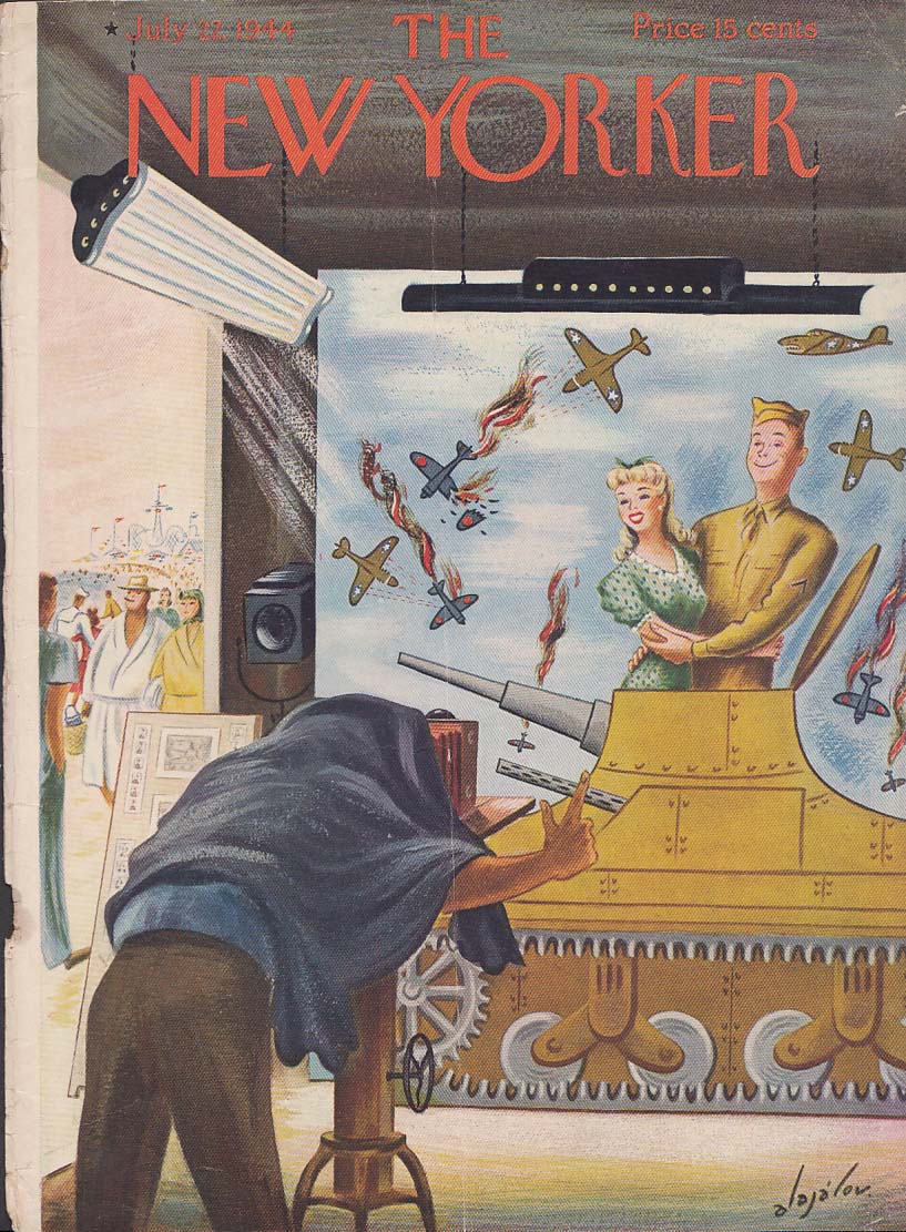 Image for New Yorker cover Alajalov soldier girl posing 7/22 1944