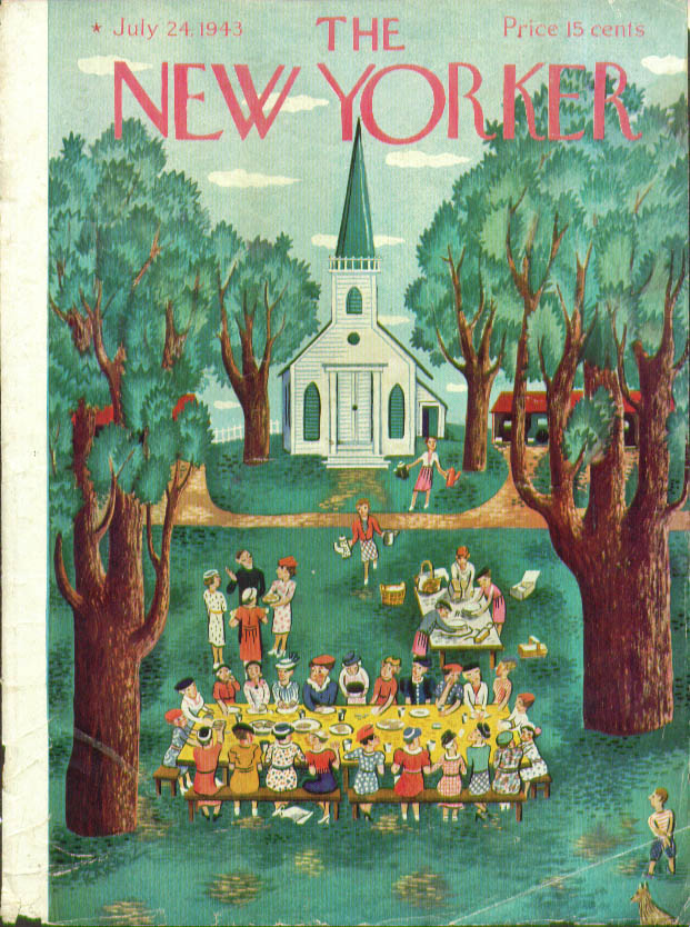Image for New Yorker cover Karasz outdoor church lunch 7/24 1943