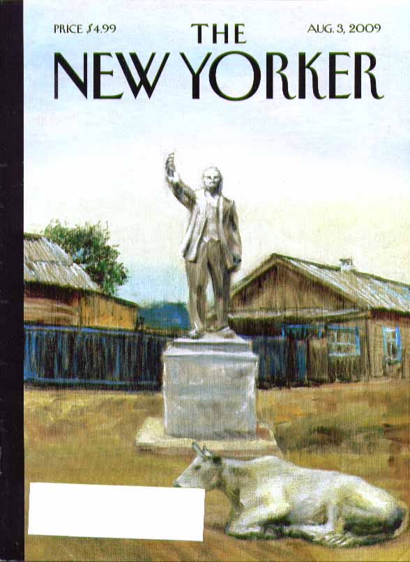 Image for New Yorker cover Dictator statue in farmyard with 1 cow 8/3 2009