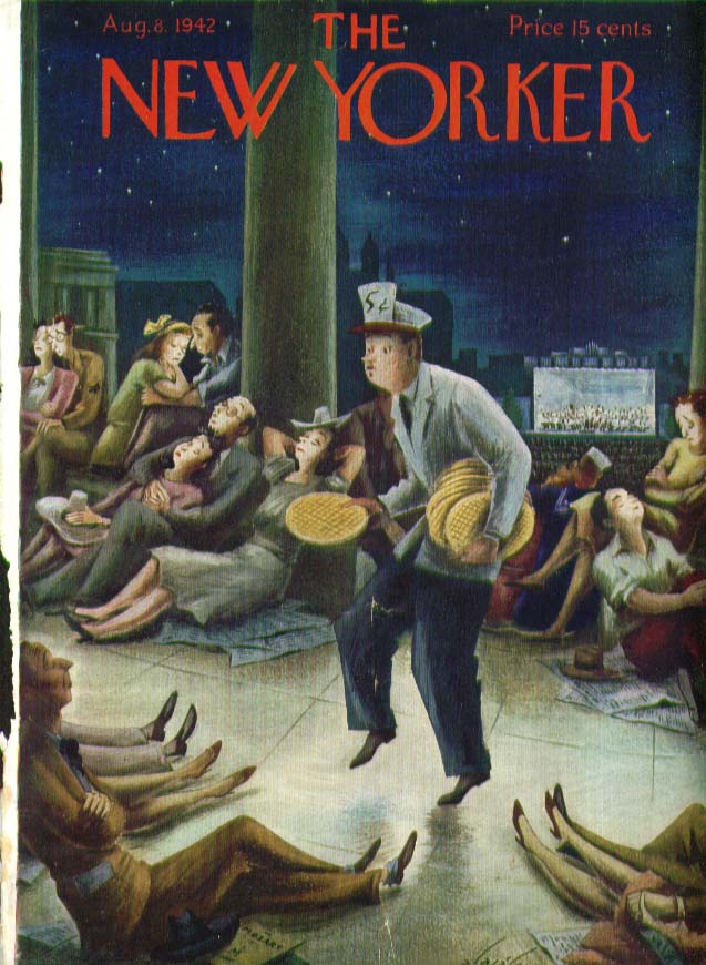 Image for New Yorker cover Alajalov vendor tiptoes 8/8 1942