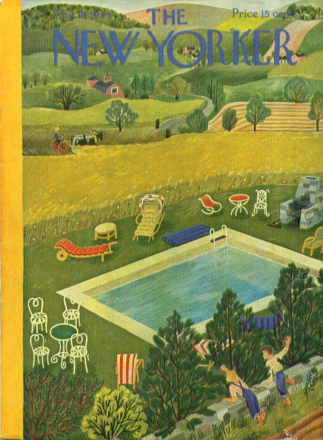 Image for New Yorker cover Karasz ground swimming pool 8/10 1946