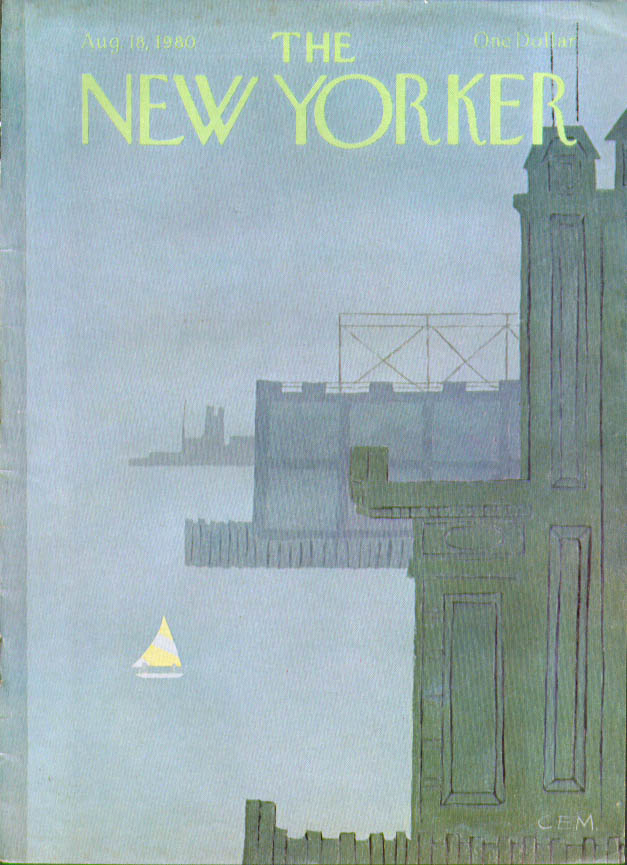 Image for New Yorker cover Martin sailboat in grey 8/18 1980